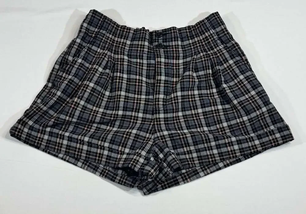 American Eagle Plaid High Waist Paper Bag Shorts Size 8